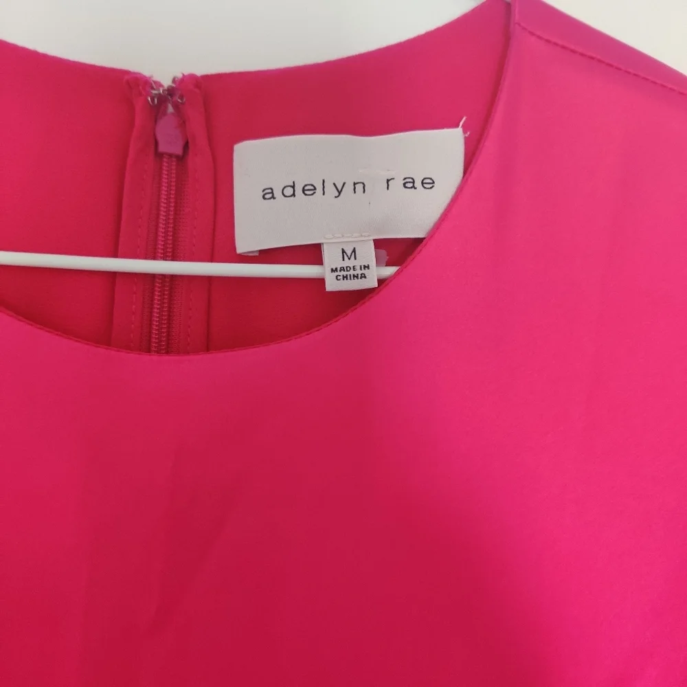 *Adelyn Rae Vibrant Pink Cutout Pleated Satin Dress Balloon Sleeve Size M - Picture 7 of 12